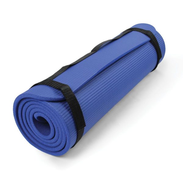 Pilates mat van 10 mm dik in de kleur blauw voor grip en demping