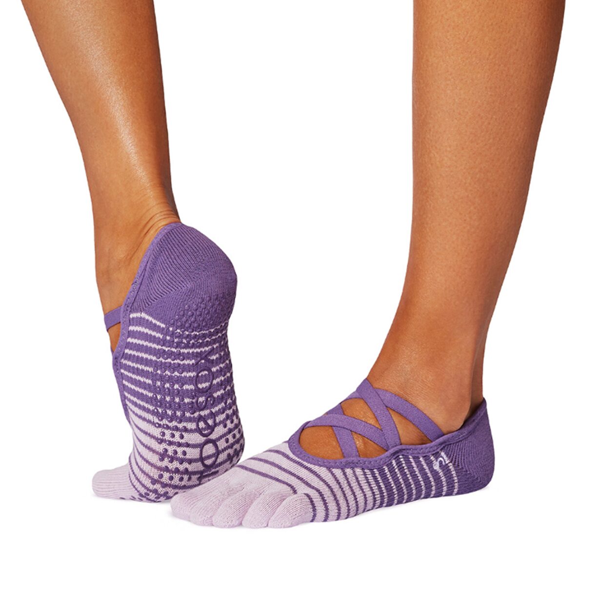 Chaussettes Anti-slip Elle à rayures raisin - ToeSox, disponibles chez YogaPilatesshop Chaussettes Anti-slip Elle à rayures raisin - ToeSox