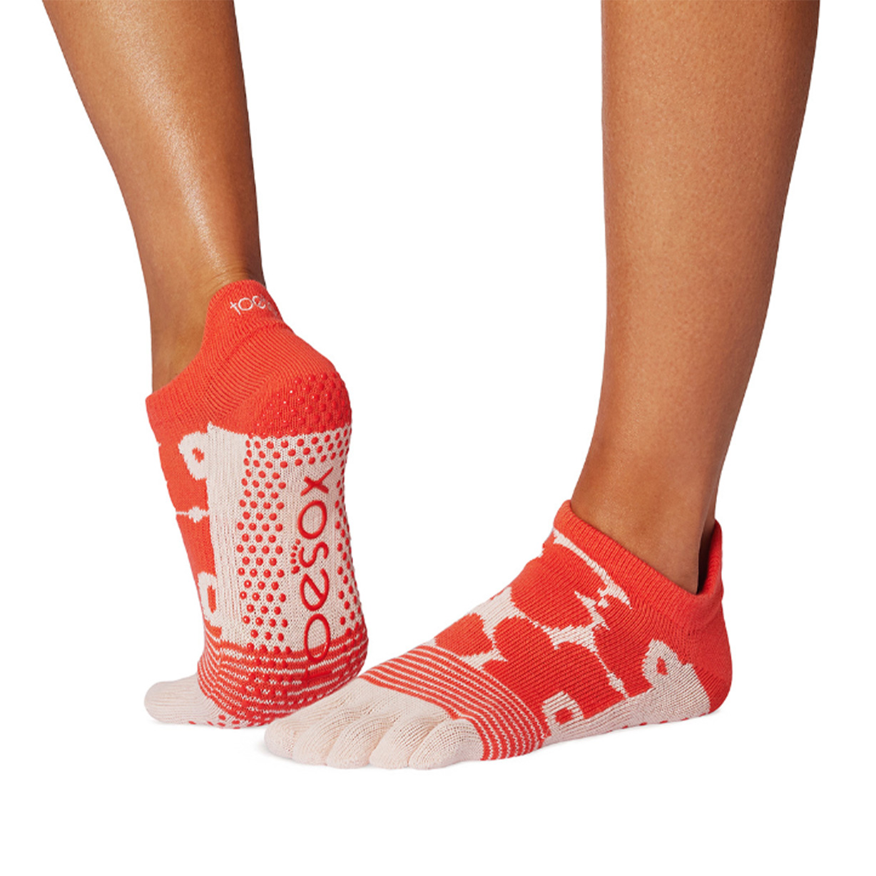 Antislip Sokken Low Rise met Tenen Hot Coral Floral - ToeSox Antislip Sokken Low Rise met Tenen Hot Coral Floral - ToeSox