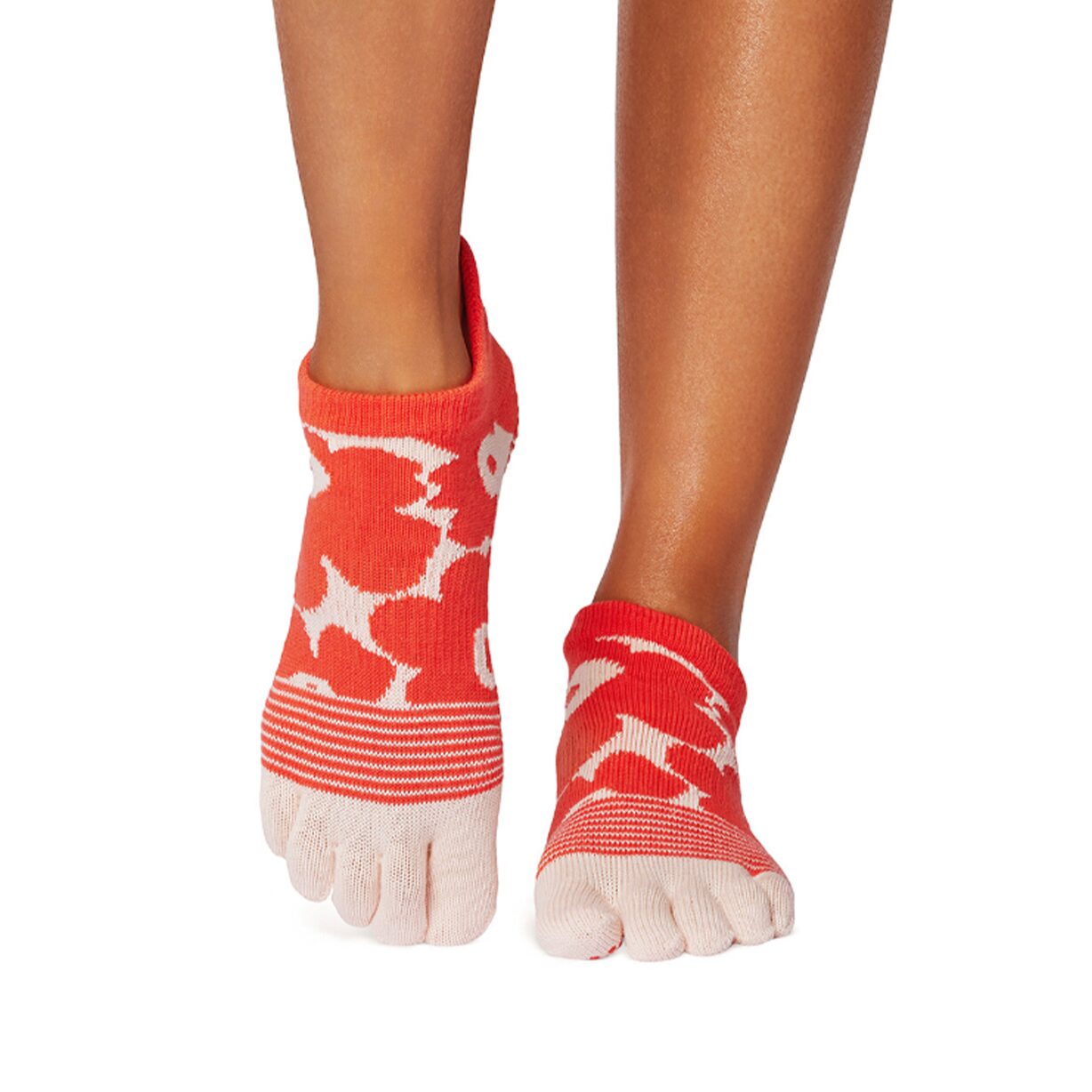 Antislip Sokken Low Rise met Tenen Hot Coral Floral - ToeSox_ Antislip Sokken Low Rise met Tenen Hot Coral Floral - ToeSox