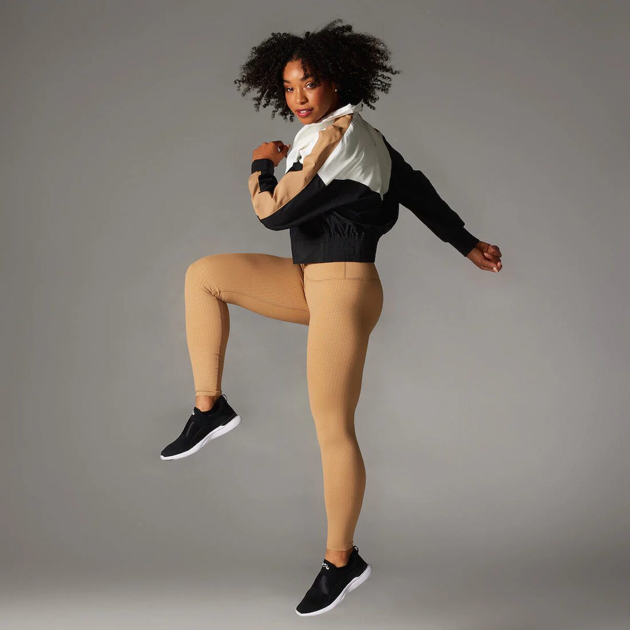 TaviSculpt Sports Leggings High Waisted Camel Houndstooth - Tavi