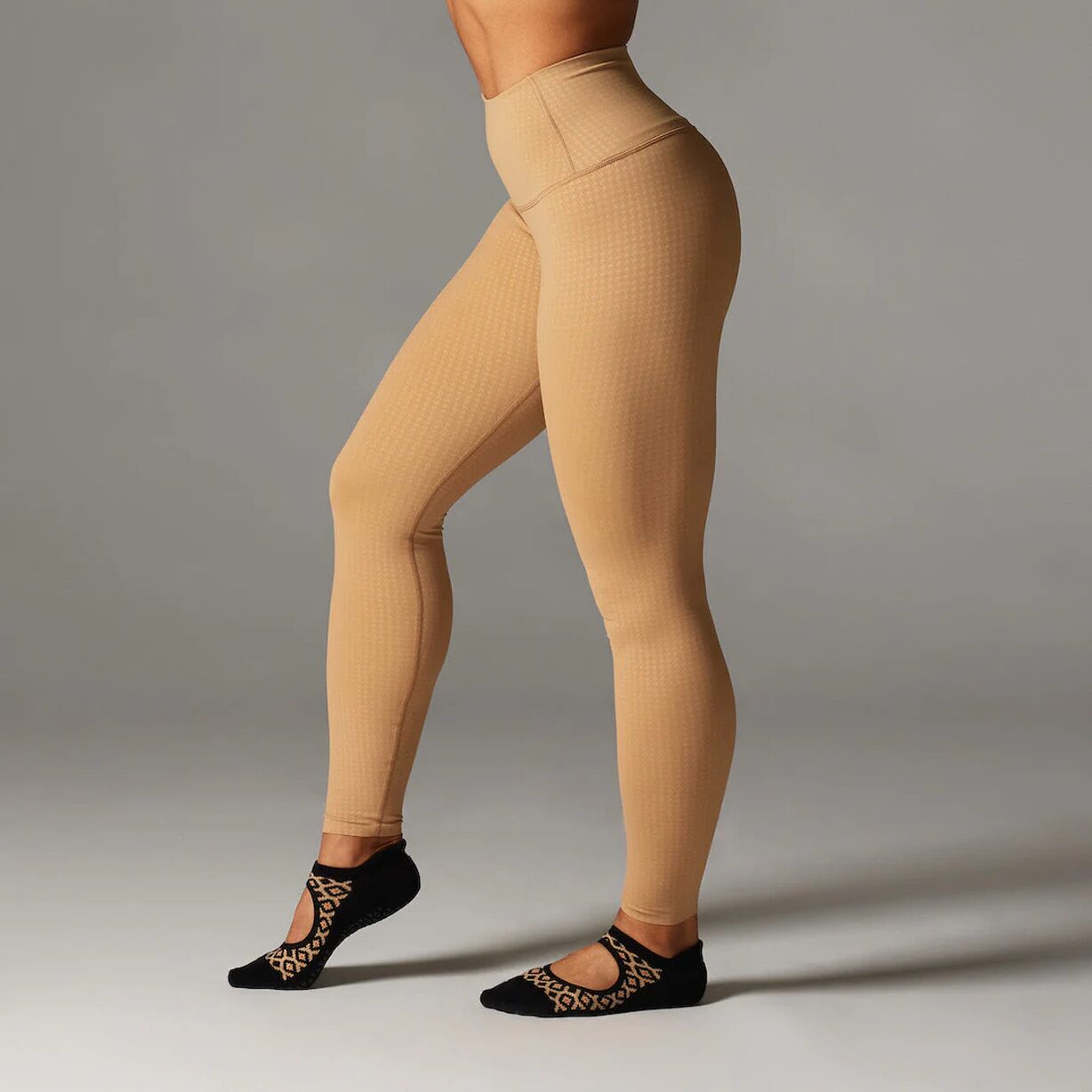 TaviSculpt Sports Leggings High Waisted Camel Houndstooth - Tavi