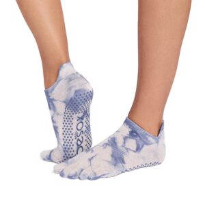 Anti-slip Zehensocken, niedrig geschnitten, weichblau, Batikmuster - Toesox