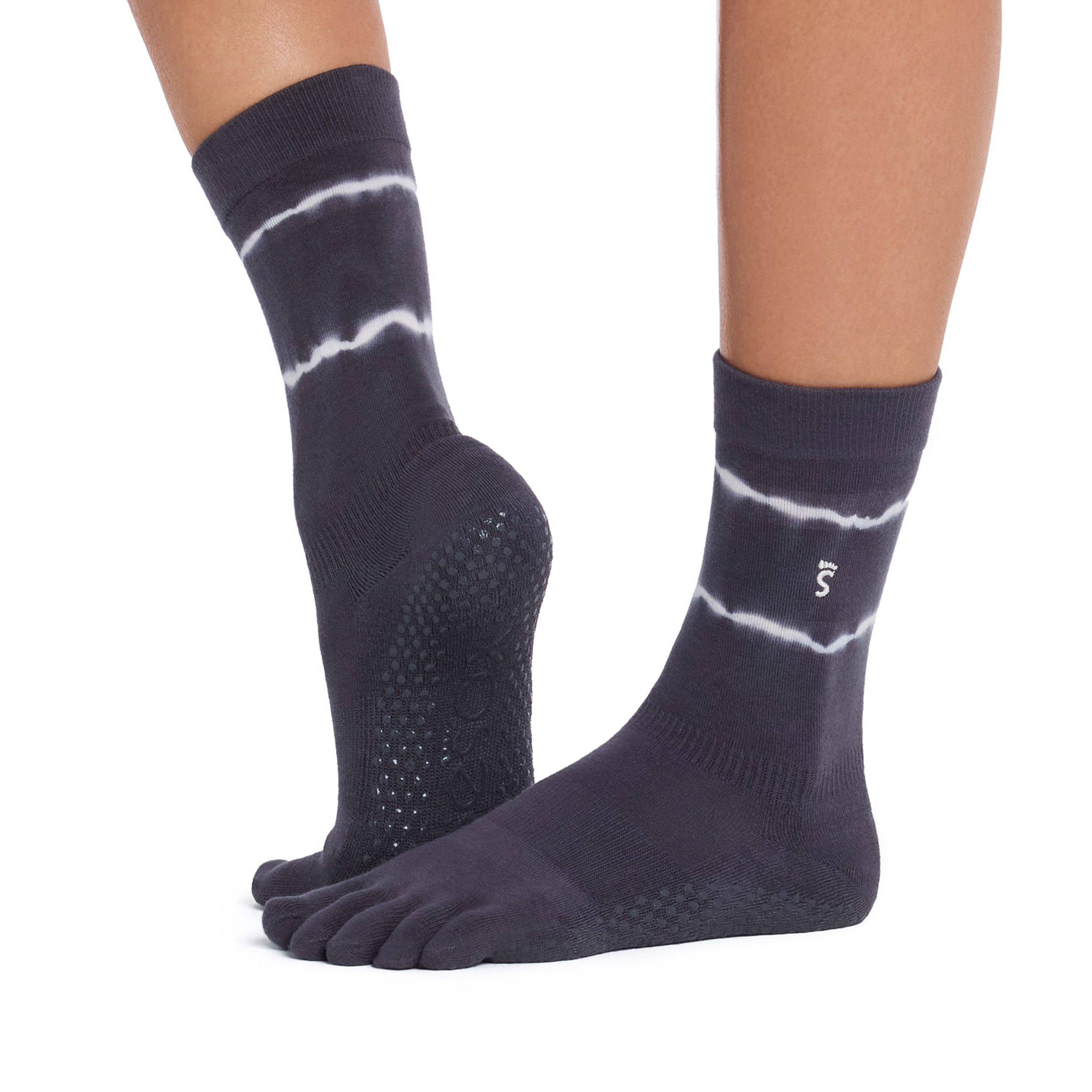 Chaussettes Anti-slip mi-mollet à rayures tie-dye glacées - Toesox - Image 1